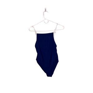 madewell one piece swimsuit, navy w/ white trim